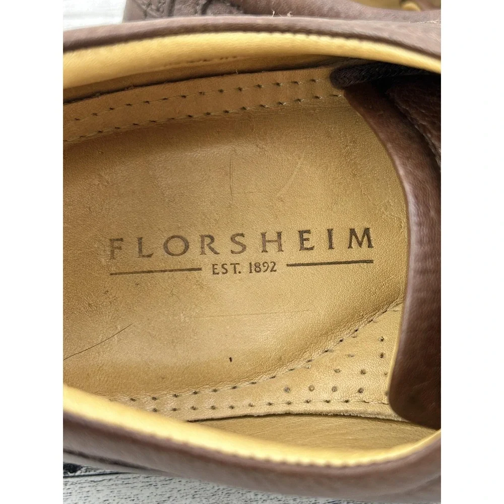 Florsheim Shoes Mens Size 9.5 Medium Brown Leather Sheepskin Lined Dress Brazil‎
